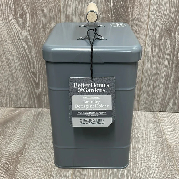 NWT Better Homes & Gardens Gray Carbon Steel Laundry Detergent Holder with Scoop - Picture 7 of 12